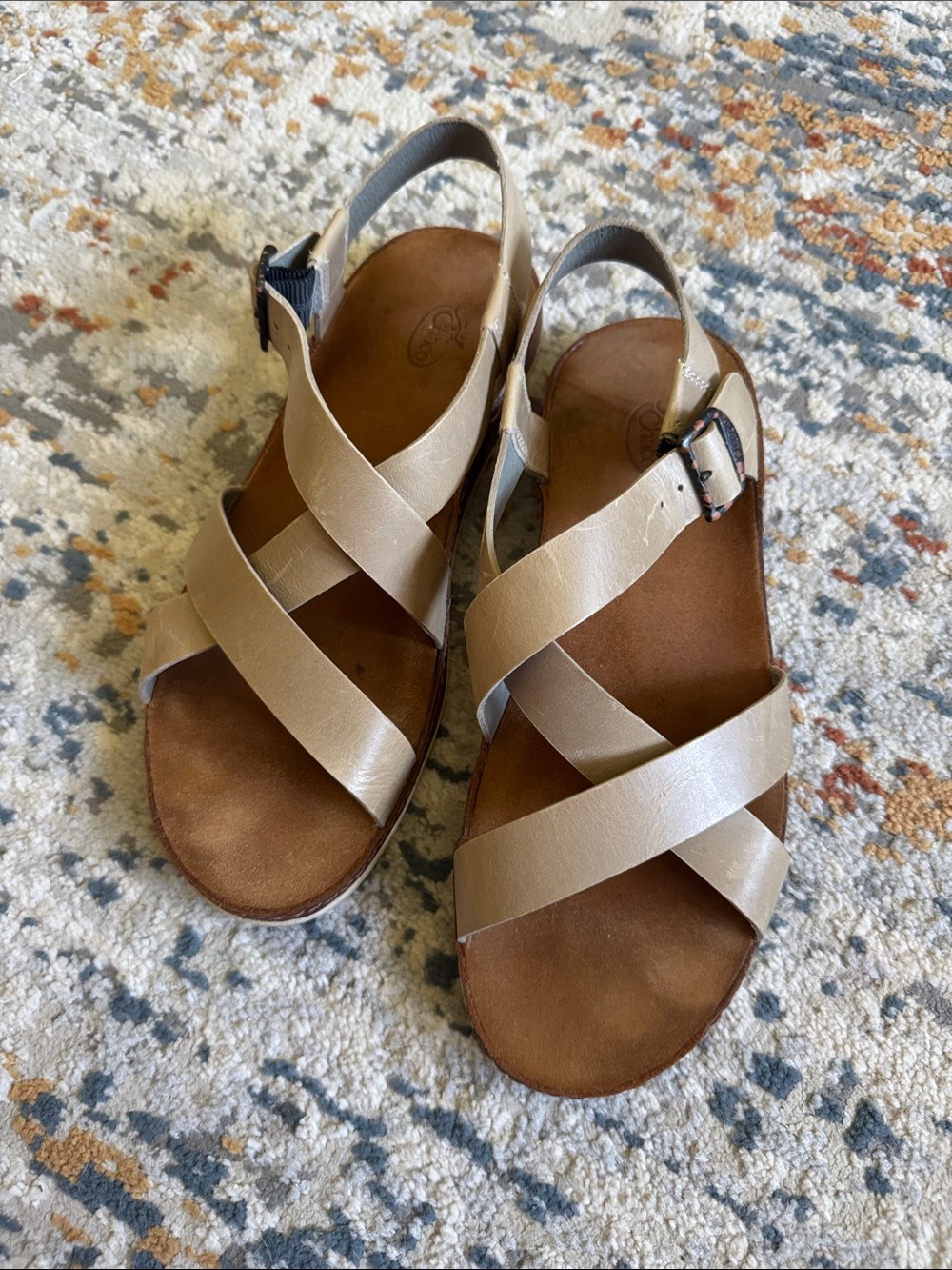 Chaco Women's Beige Crisscross Leather Sandals